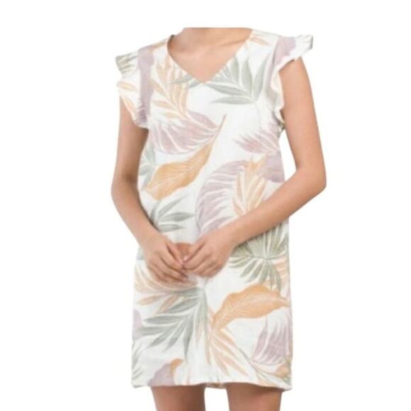 Tahari 100% Linen Floral MOHAVE Tropical Print dress ruffle sleeve 3X Plus Size - Picture 1 of 7